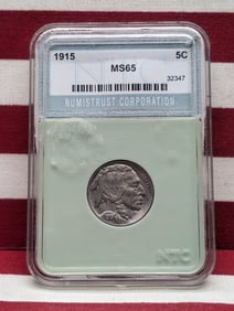 1915 Buffalo Nickel Slabbed by NTC MS 65 Full Horn Split Tail