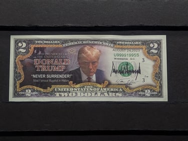 Donald Trump 47th President "Never Surrender" $2 Novelty Note