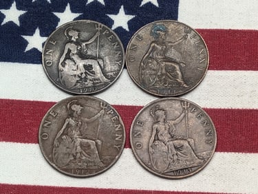1910, 1911, 1912, & 1913 Great Britain One Pennies