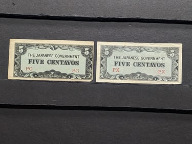 2-The Japanese Gov't 5 Centavos Note . UNC. Tough WWII Invasion Currency