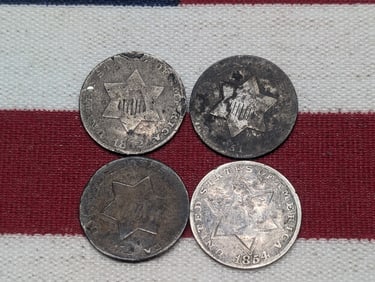 4 Low Grade 3c Silvers. All Have Dates.