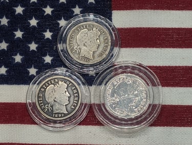 (3) Silver Barber Dimes 1892, 1903, 1916-S
