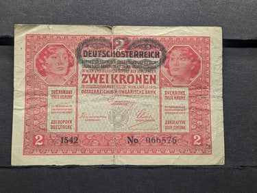 1917 Austrian Empire 2 Kronen Note. UNC. Tough Post WWI Currency