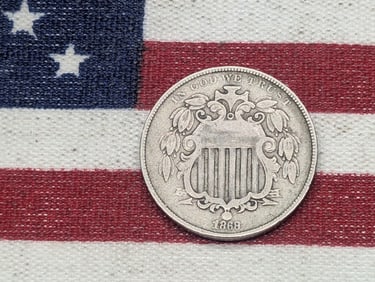 1868 United States Shield Nickel. Vintage Type Coin.
