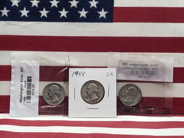 (3) Silver Washington Quarters 1942, 1944. 1948
