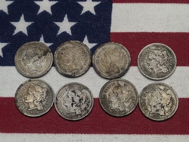 8 Low Grade 3c Nickels.
