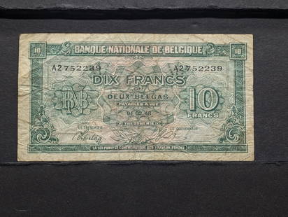 1943 Belgium 10 Franc Note. Tough WWII Era: 1943 Belgium 10 Franc Note. Tough WWII Era