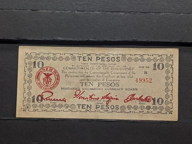 1943 Philippines 10 Peso Note. CRISP UNC. Tough WWII Era