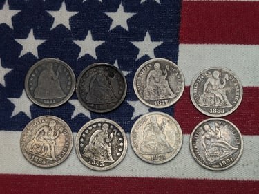 8 Cull Seated Dimes With Decent Details.