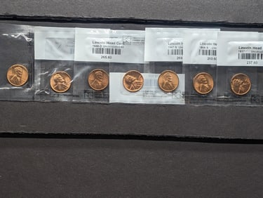 (7) Lincoln Cents BU Red 1937, 1944-S, 1946-D,1947-S, 1954-D, 1954-S, 1955-S