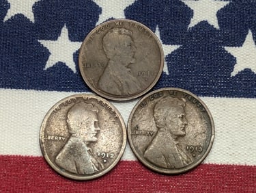 1911-D, 1912-D, And 1913-D Lincoln Cents. Circ.