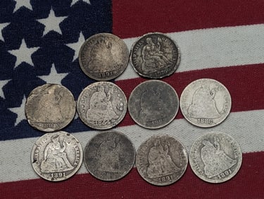 10 Cull Seated Dimes.
