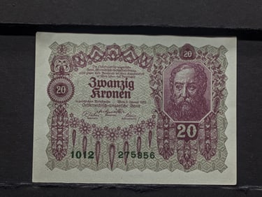 1922 Austria 20 Kronen Tough Post WWI Currency