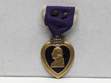 U.S. Purple Heart With Two Leaf Clusters (WWII) For Military Merit - The Number on the Rim is 458214