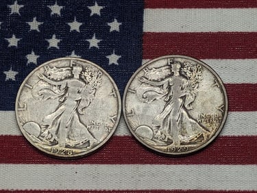 1928-S & 1929-S Semi-Key Date Walking Liberty Half Dollars.