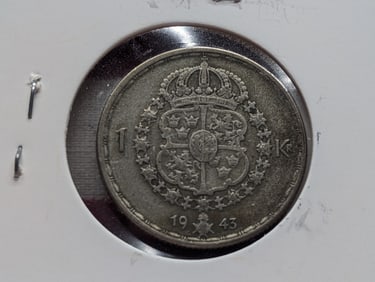 1943 Sweden One Kroner, 40% Silver.