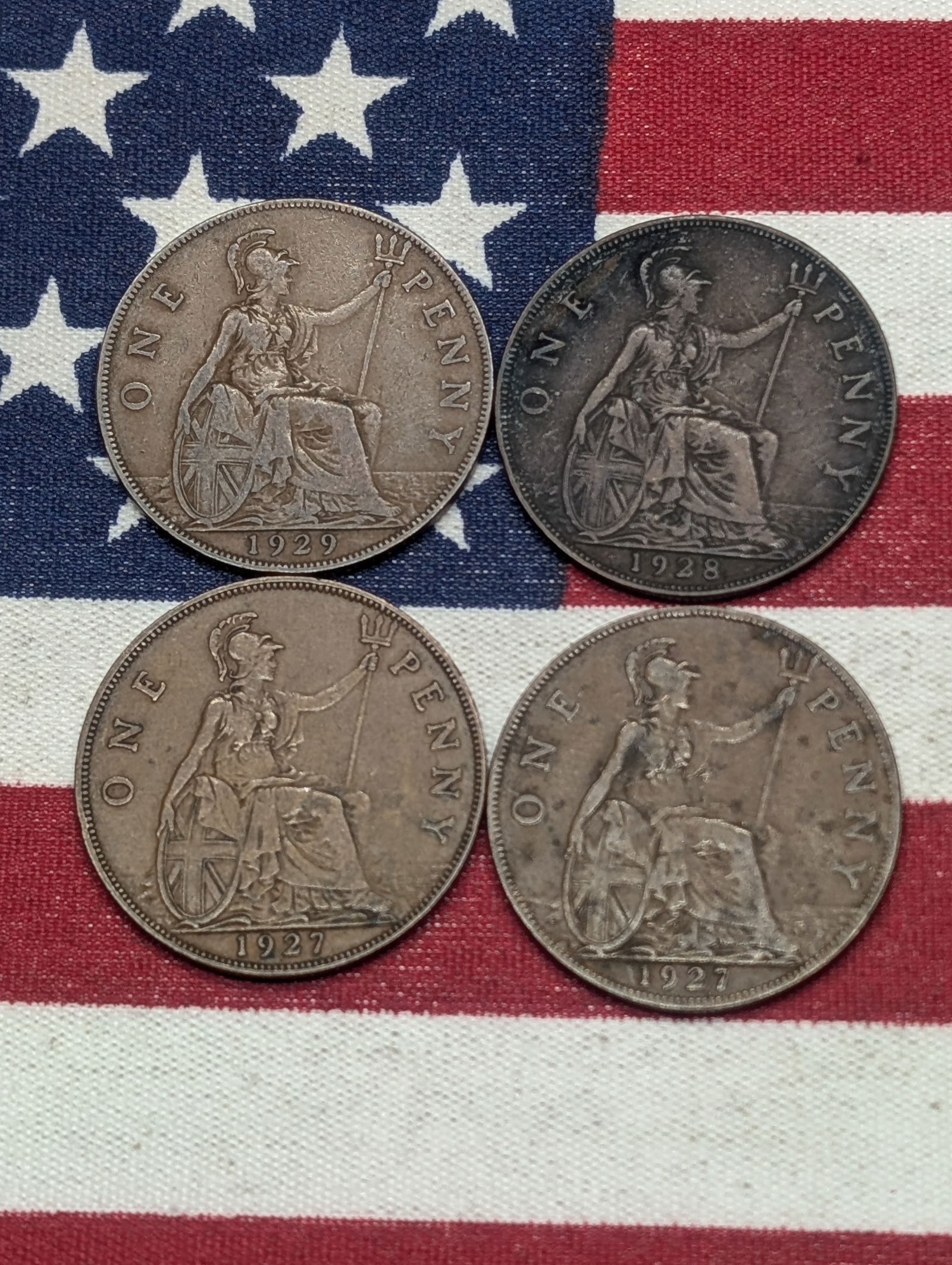 (2) 1927, 1928, & 1929 Great Britain One Pennies (1 of 2)