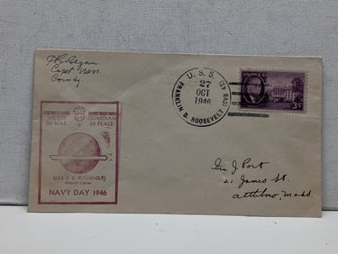 1946 Special Naval Cachet Of U.S.S. F.D. Roosevelt Letter Cover W/Stamps