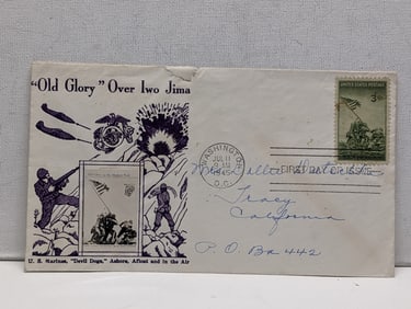 1945 WWII "Old Glory" Over Iwo Jima First Day Cachet