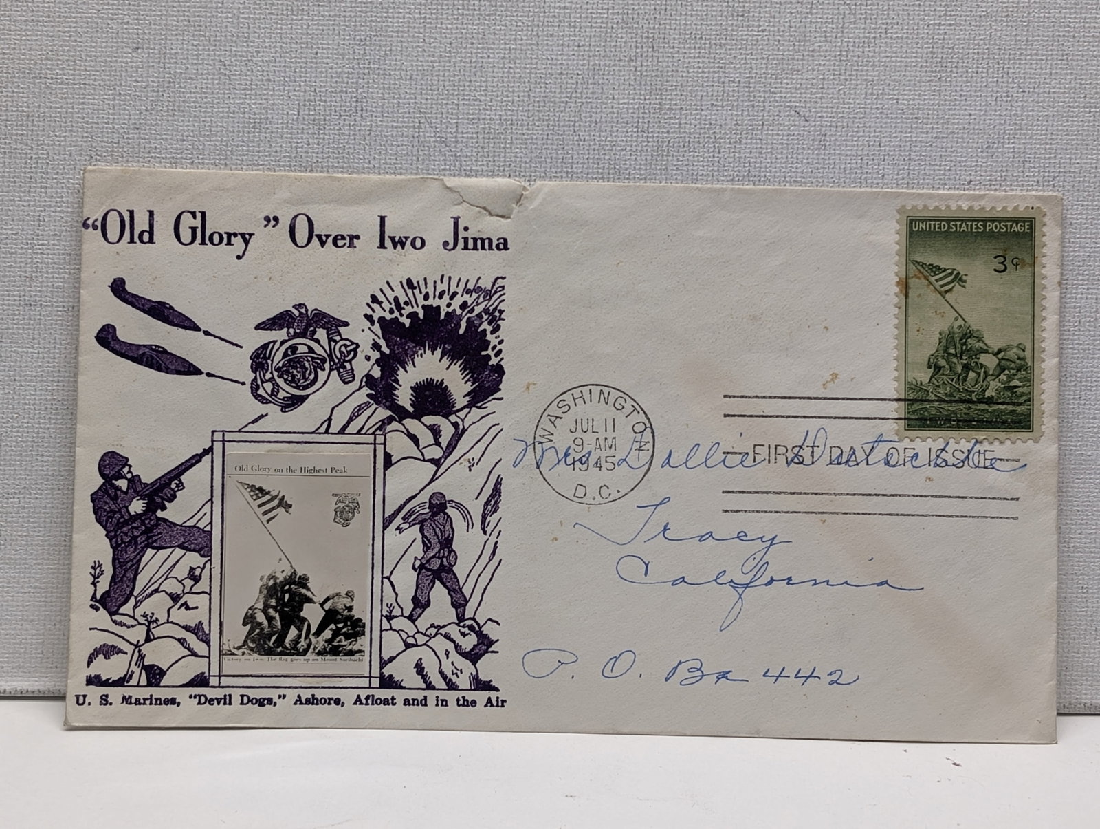 1945 WWII "Old Glory" Over Iwo Jima First Day Cachet: 1945 WWII "Old Glory" Over Iwo Jima First Day Cachet