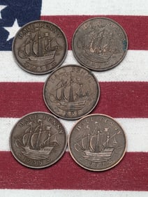 2-1938 & 3-1939 Mixed Date Great Britain Half Pennies
