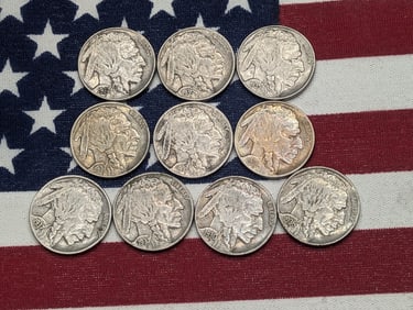10 XF-AU Mixed Date 1930'S Buffalo Nickels.