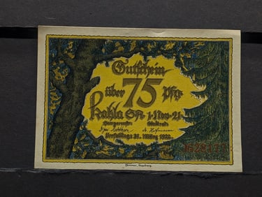 1922 German 75 PF. Notgeld Note. GEM CRISP UNC. Tough Post WWI Issue