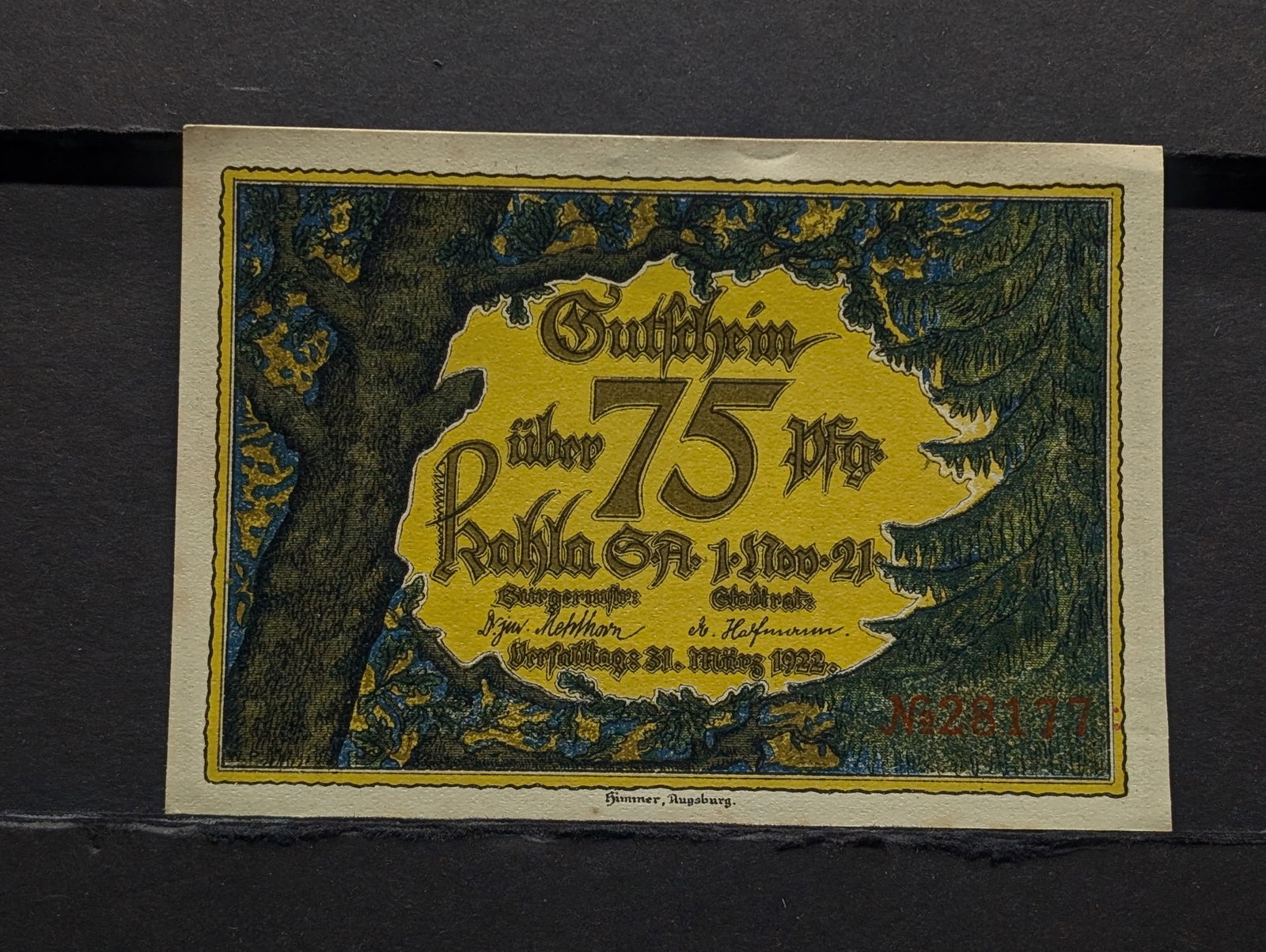 1922 German 75 PF. Notgeld Note. GEM CRISP UNC. Tough Post WWI Issue (1 of 3)