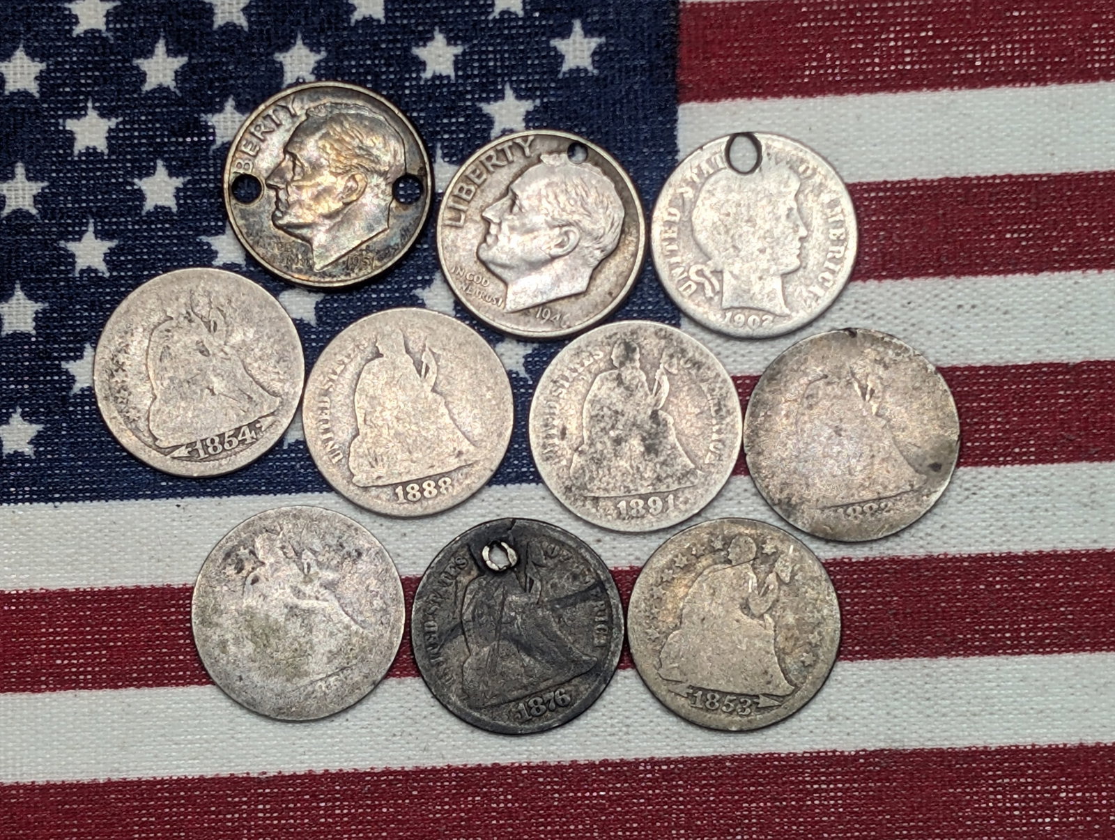 10 Cull Silver Dimes.: 10 Cull Silver Dimes.