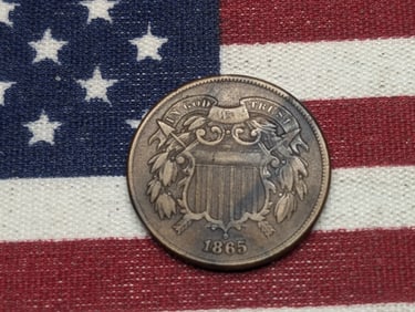 1865 United States 2-Cent Piece. Vintage Obsolete Type Coin. Visible "WE"