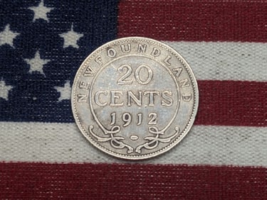 1912 Newfoundland 20 Cent Piece Sterling Silver (.925) Coin. George V Portrait.