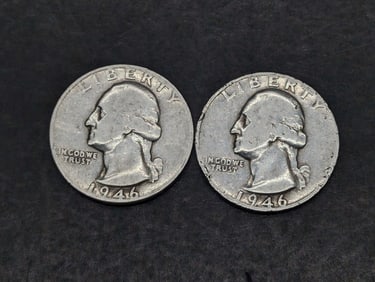 1946 P & D, 1 Year After WWII, 90% Silver, Washington Quarters, 79 Years Old