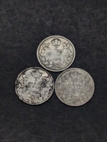 (2) 1902 & (1) 1907 Canada .925% Sterling Silver, 5-Cent Coins, Over 115 Years Old