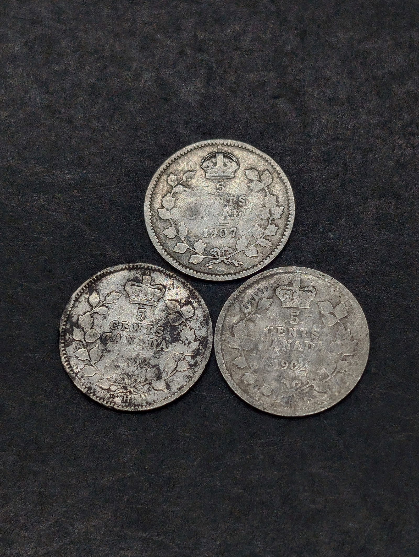 (2) 1902 & (1) 1907 Canada .925% Sterling Silver, 5-Cent Coins, Over 115 Years Old (1 of 2)