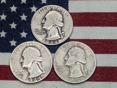 1944 P, D & S Mint Mark Set, Washington Quarters, 90% Silver