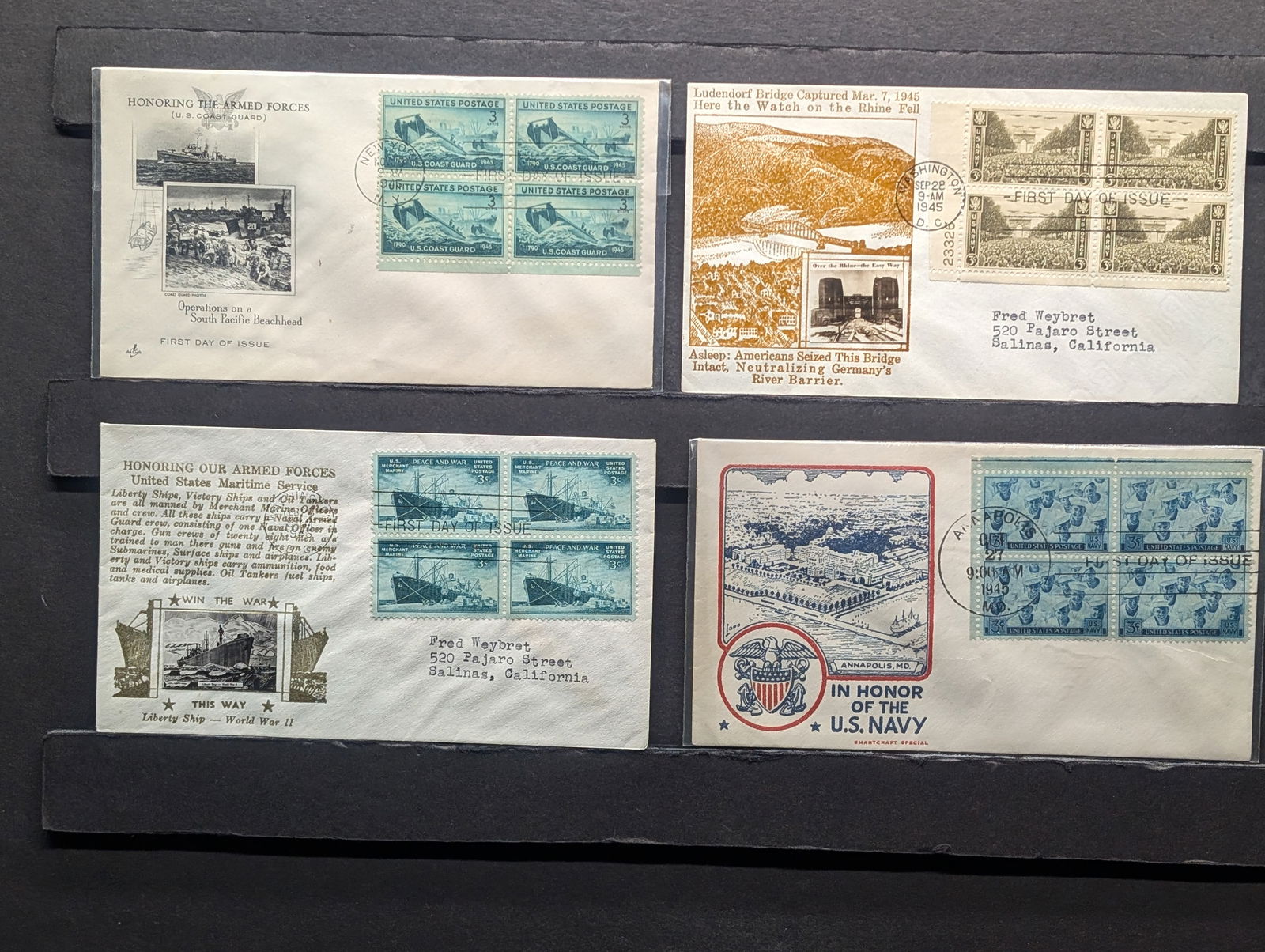 (4) Rare Four Block First Day Cachets. All Mint. (1 of 5)