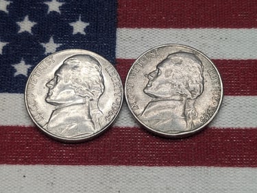 Two (2) Jefferson Nickel Error coins, 1964 D and 1965