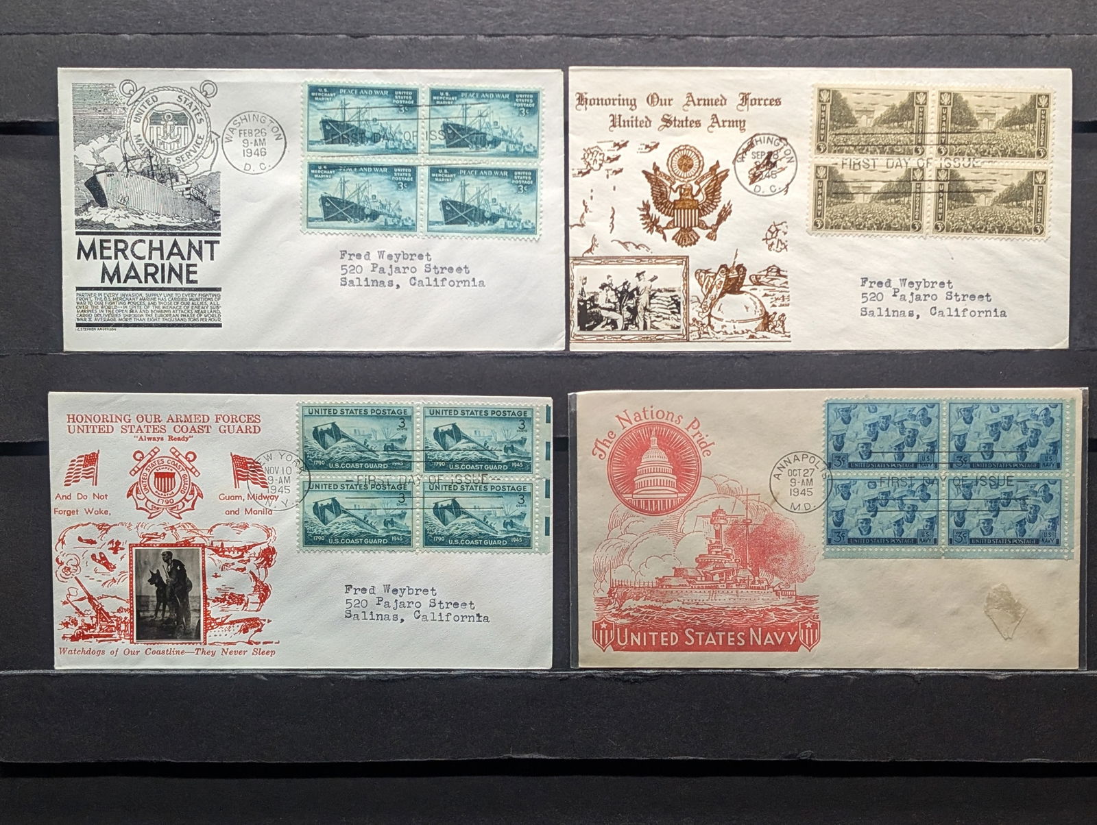 (4) Rare Four Block First Day Cachets. All Mint. (1 of 5)