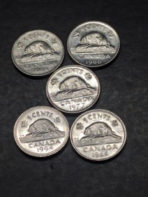 5, BU-UNC Canada 5c, 1966, 1977, 2-1964 and 1994,