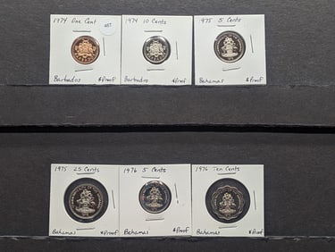 (2) Barbados & (4) Bahamas Mixed Date Coins, 6 Coins Total