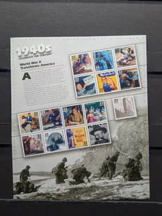 1940's Sheet Of WWII Era U.S. Postage Stamps. All Mint, Original Gum, Never Hinged: 1940's Sheet Of WWII Era U.S. Postage Stamps. All Mint, Original Gum, Never Hinged