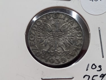 1938 Polish 50 Groszy Not Silver 2x2 Marked wrong