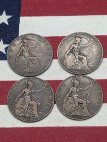 1906, 1910, 1912, & 1916 Great Britain One Pennies