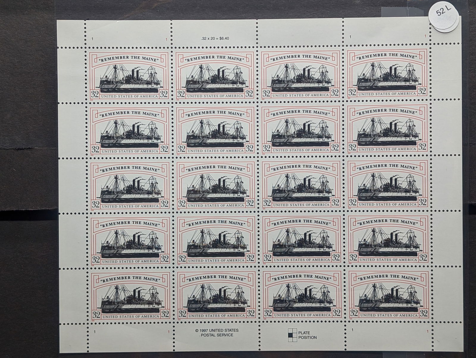 Sheet Of WWII "Remember The Maine" U.S. Stamps. All Mint, Original Gum, Never Hinged. (1 of 2)