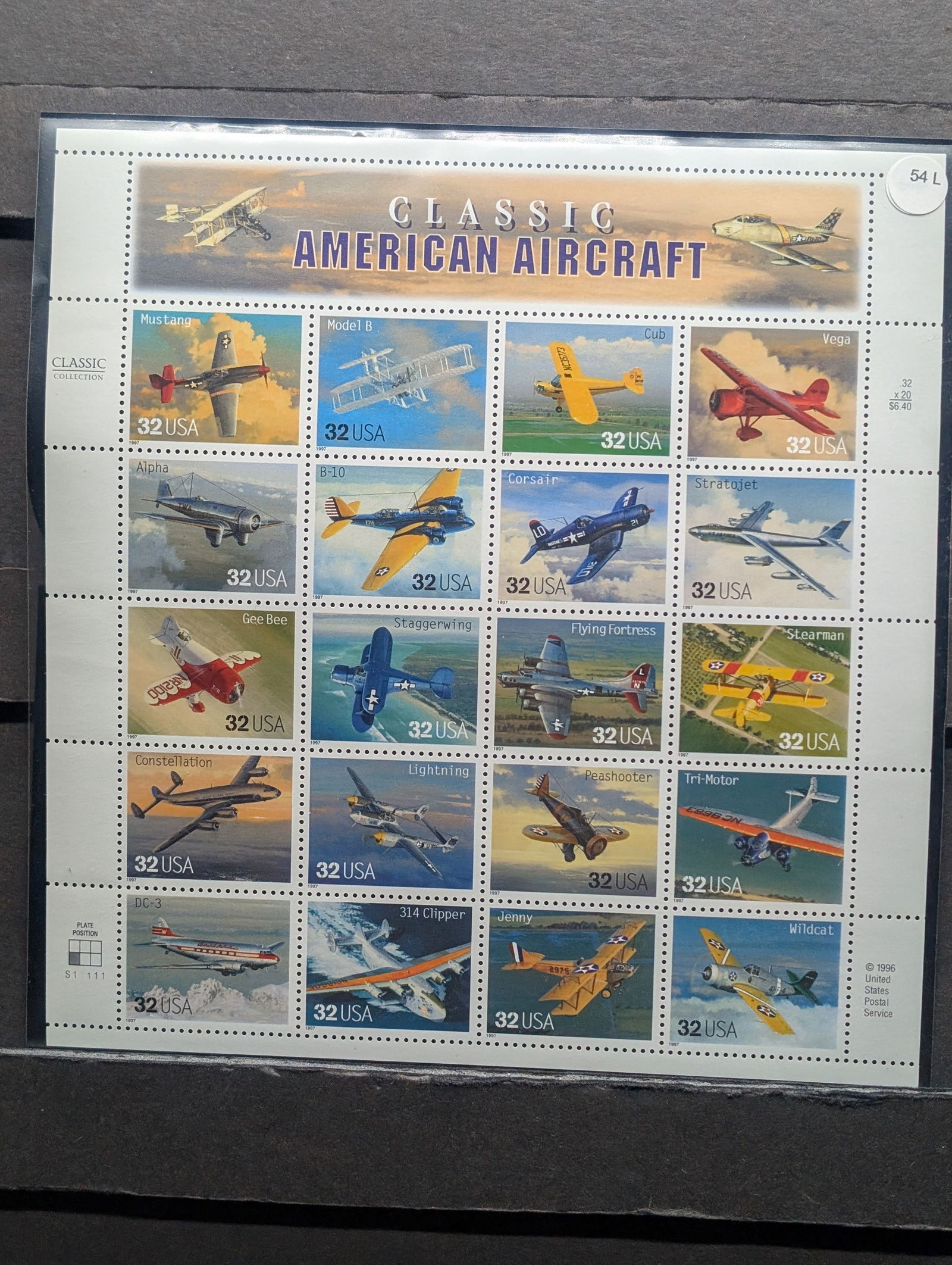 Sleeve Of Classic American Aircraft U.S. Stamps. All Mint, Original Gum, Never Hinged. (1 of 6)