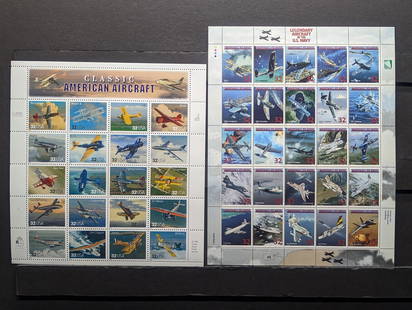 Two Sheets Of U.S. Classic & Legendary Aircraft U.S. Stamps. All Mint, Original Gum, Never Hinged.: Two Sheets Of U.S. Classic & Legendary Aircraft U.S. Stamps. All Mint, Original Gum, Never Hinged.