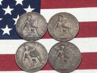 1915, 1916, 1918, & 1919 Great Britain One Pennies