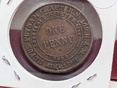 1868 Rufus Putnam Chapter One Penny Token From Beverly Ohio.