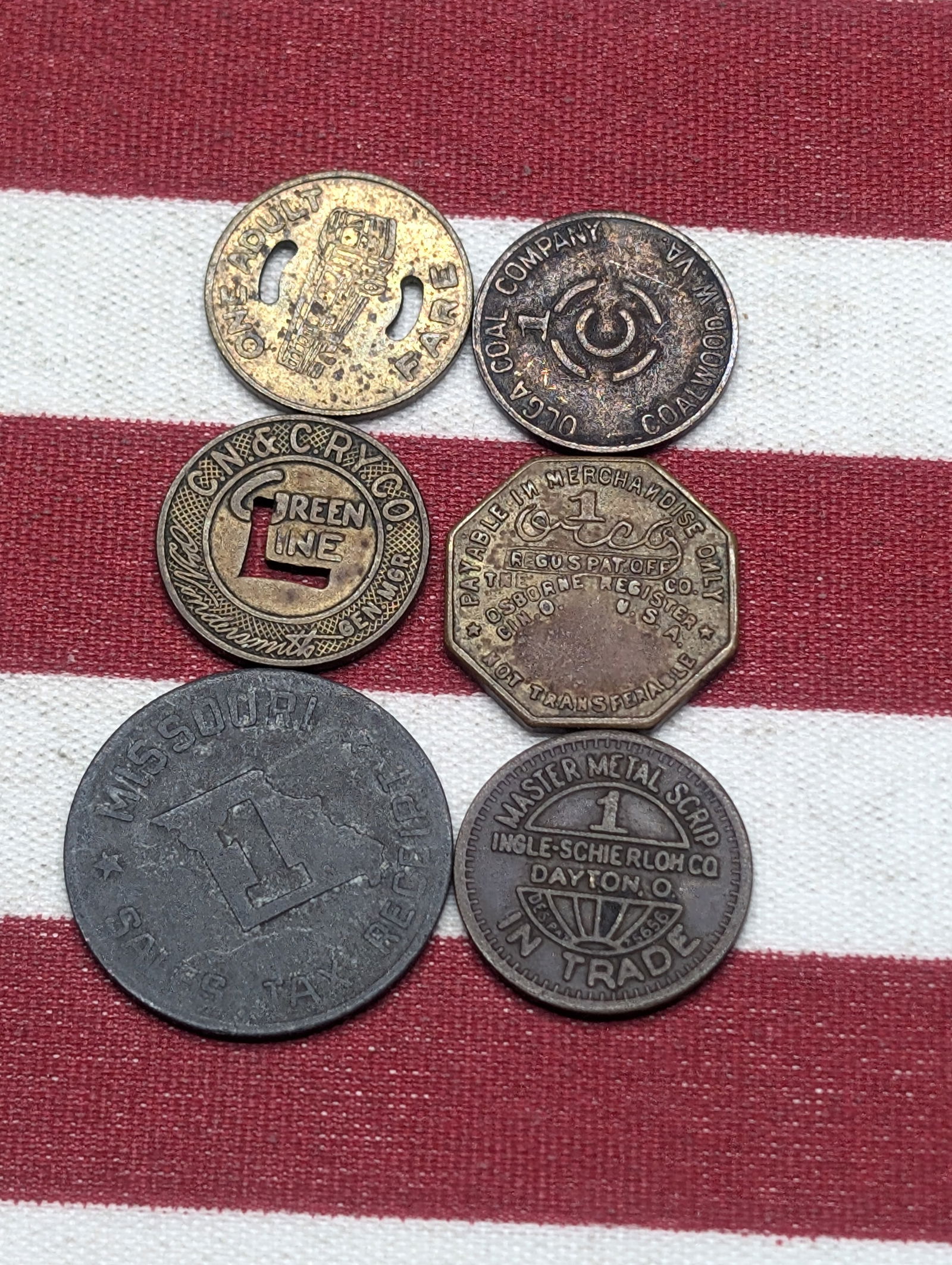 (6) Mixed Store, Transit & Tax Tokens (1 of 2)