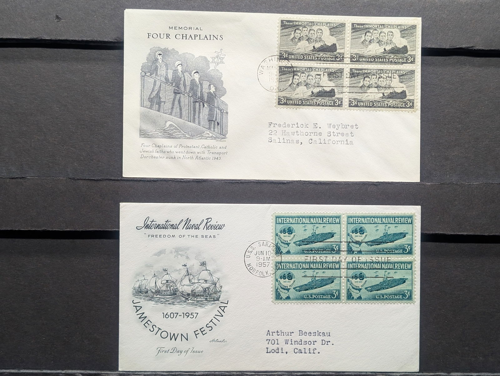 (2) Military Four Block First Day Cachets (1 of 3)